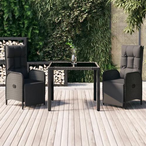 Prolenta Premium - Ensemble À Manger De Jardin Avec Coussins 3 Pcs Noir