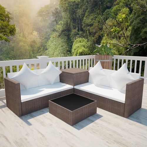 Prolenta Premium - Salon De Jardin 4 Pcs Avec Coussins Résine Tressée Marron