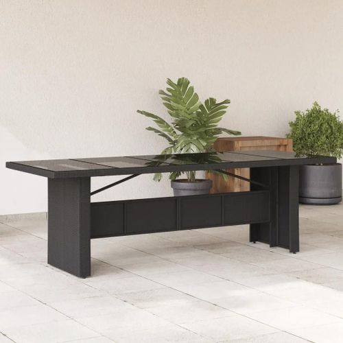 Prolenta Premium - Table De Jardin Dessus En Verre Noir 240x90x75cm Résine Tressée