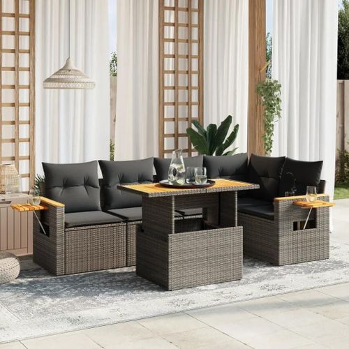 Prolenta Premium - Salon De Jardin 6 Pcs Avec Coussins Gris Résine Tressée