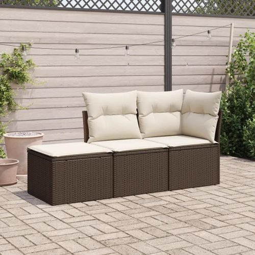 Prolenta Premium - Salon De Jardin Avec Coussins 3 Pcs Marron Résine Tressée