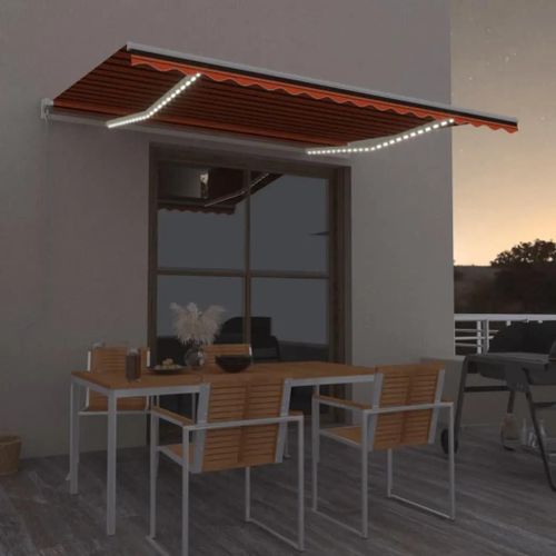 Prolenta Premium - Auvent Manuel Rétractable Avec Led 400x350 Cm Orange Et Marron