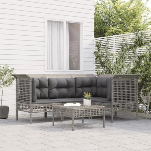 Prolenta Premium - Salon De Jardin 5 Pcs Avec Coussins Gris Résine Tressée