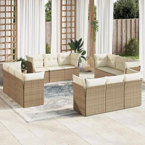 Prolenta Premium - Salon De Jardin Avec Coussins 12 Pcs Beige Résine Tressée