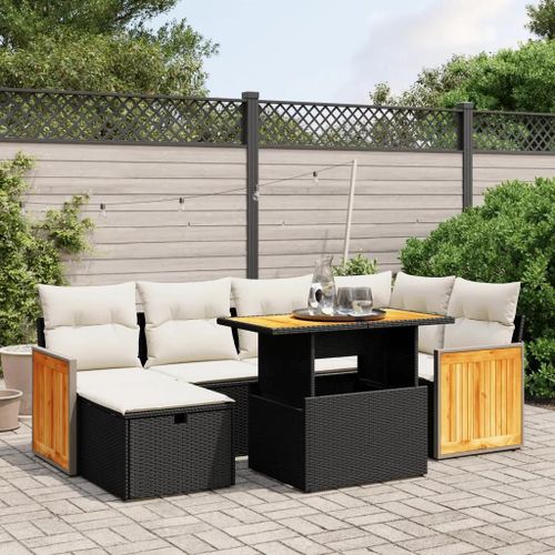 Prolenta Premium - Salon De Jardin 7 Pcs Avec Coussins Noir Résine Tressée