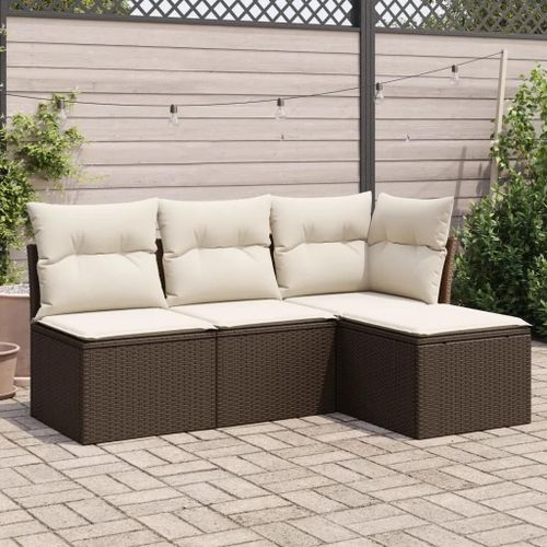 Prolenta Premium - Salon De Jardin 4 Pcs Avec Coussins Marron Résine Tressée