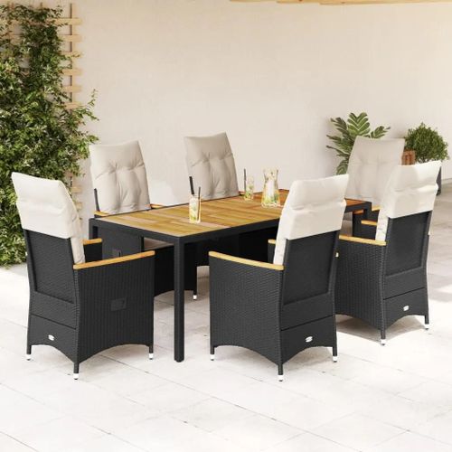 Prolenta Premium - Ensemble À Manger De Jardin Coussins 7pcs Noir Résine Tressée