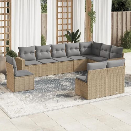 Prolenta Premium - Salon De Jardin Avec Coussins 10 Pcs Beige Résine Tressée