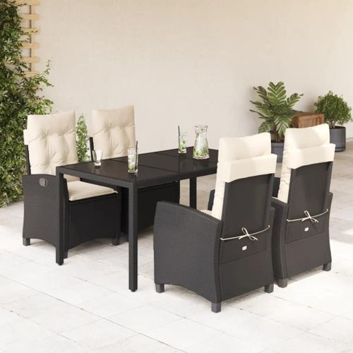 Prolenta Premium - Ensemble À Manger De Jardin Coussins 5pcs Noir Résine Tressée