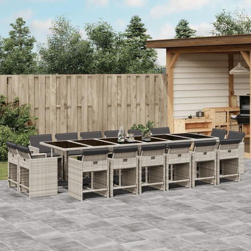 Prolenta Premium - Ensemble À Manger De Jardin Et Coussins 17 Pcs Gris Clair Rotin