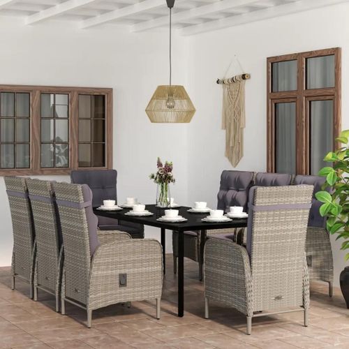 Prolenta Premium - Ensemble À Manger De Jardin Et Coussins 9 Pcs Gris Et Noir