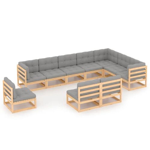 Prolenta Premium - Salon De Jardin 10 Pcs Avec Coussins Bois De Pin Massif