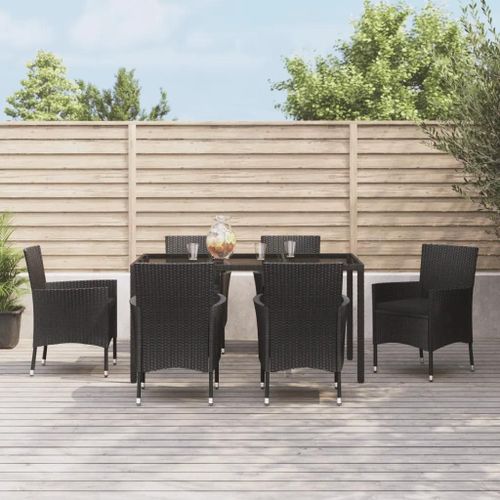 Prolenta Premium - Ensemble À Manger De Jardin Coussins 7pcs Noir Résine Tressée