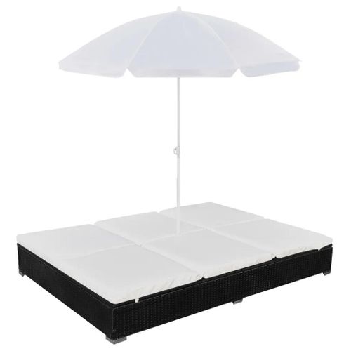 Prolenta Premium - Chaise Longue D'extérieur Avec Parasol Résine Tressée Noir