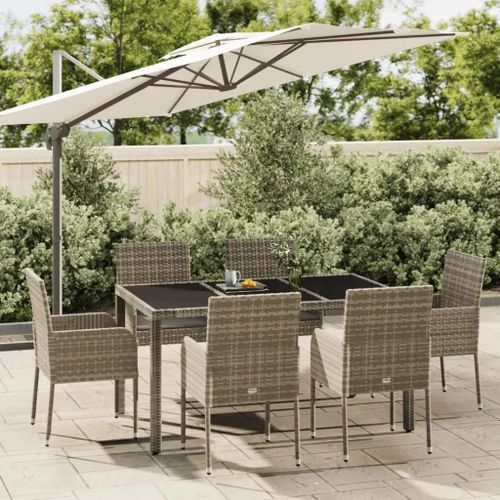 Prolenta Premium - Ensemble À Manger Jardin Et Coussins 7 Pcs Gris Rotin