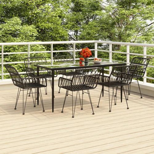 Prolenta Premium - Ensemble À Manger De Jardin 7 Pcs Noir Résine Tressée