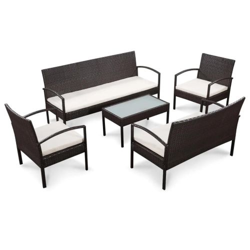 Prolenta Premium - Salon De Jardin 5 Pcs Avec Coussins Résine Tressée Marron