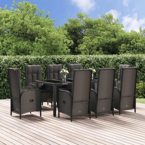 Prolenta Premium - Ensemble À Manger De Jardin 9pcs Et Coussins Noir Et Gris