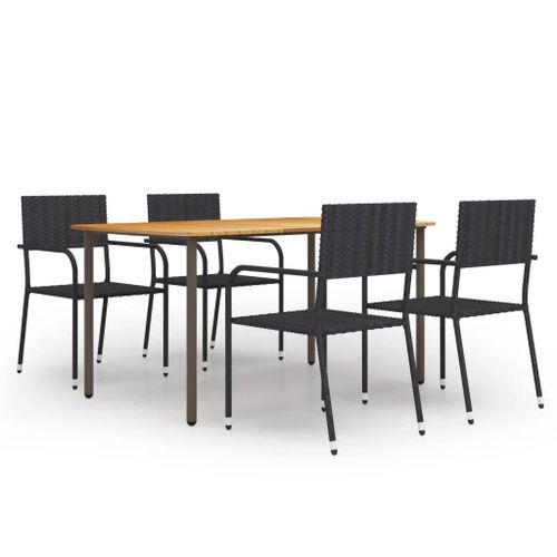 Prolenta Premium - Ensemble À Manger De Jardin 5 Pcs Résine Tressée Noir
