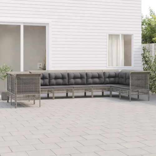 Prolenta Premium - Salon De Jardin 9 Pcs Avec Coussins Gris Résine Tressée