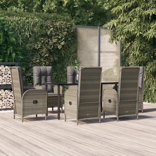 Prolenta Premium - Ensemble À Manger Jardin Et Coussins 7 Pcs Noir Et Gris Rotin