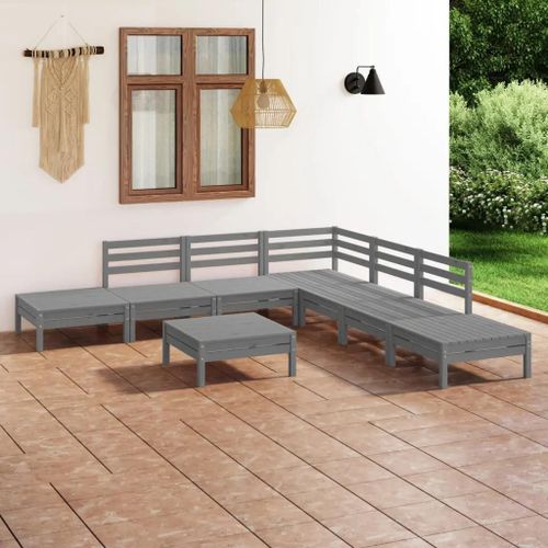 Prolenta Premium - Salon De Jardin 8 Pcs Bois De Pin Massif Gris
