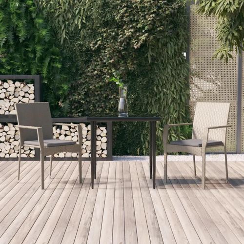 Prolenta Premium - Ensemble À Manger Jardin 3pcs Avec Coussins Noir Et Gris