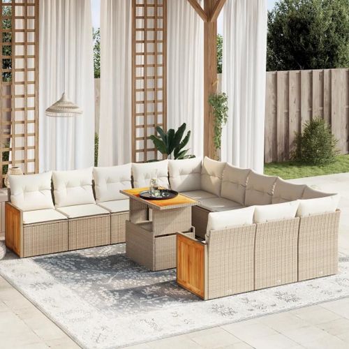 Prolenta Premium - Salon De Jardin 11 Pcs Avec Coussins Beige Résine Tressée