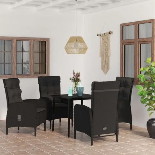 Prolenta Premium - Ensemble À Manger De Jardin Avec Coussins 5 Pcs Noir