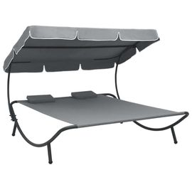 Prolenta Premium - Lit De Repos D'extérieur Avec Auvent Et Oreillers Gris