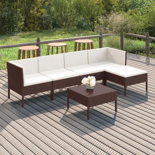 Prolenta Premium - Salon De Jardin 6 Pcs Avec Coussins Résine Tressée Marron