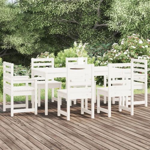 Prolenta Premium - Ensemble À Manger De Jardin 7 Pcs Blanc Bois Massif De Pin