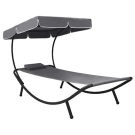 Prolenta Premium - Lit De Repos D'extérieur Avec Auvent Et Oreiller Gris