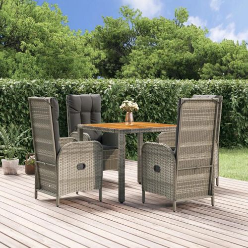 Prolenta Premium - Ensemble À Manger De Jardin 5 Pcs Coussins Gris Résine Tressée