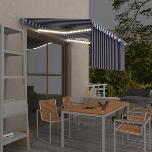 Prolenta Premium - Auvent Manuel Rétractable Et Store Et Led 3x2,5 M Bleu Et Blanc