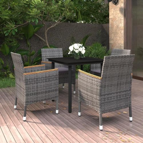 Prolenta Premium - Ensemble À Manger De Jardin Coussins 5 Pcs Résine Tressée Verre