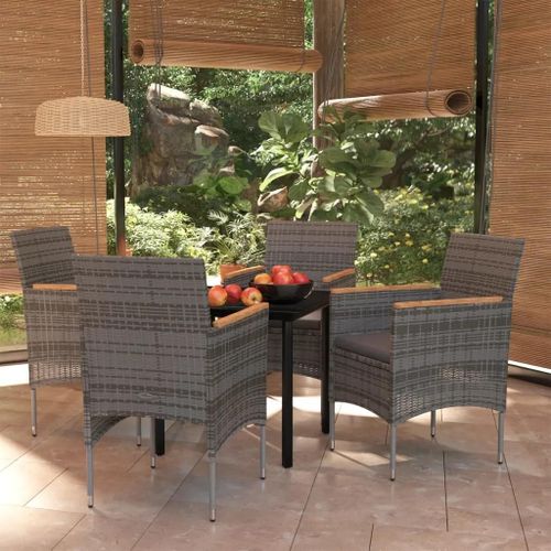 Prolenta Premium - Ensemble À Manger De Jardin Et Coussins 5pcs Gris/Noir