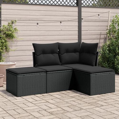 Prolenta Premium - Salon De Jardin 4 Pcs Avec Coussins Noir Résine Tressée