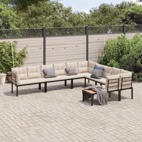 Prolenta Premium - Salon De Jardin Avec Coussins 6 Pcs Noir Acier Enduit De Poudre