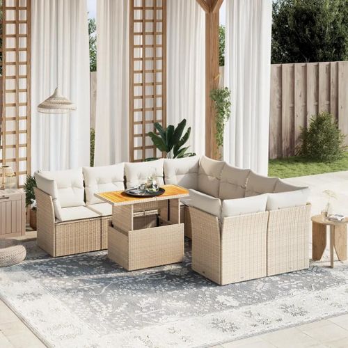 Prolenta Premium - Salon De Jardin Avec Coussins 9 Pcs Beige Résine Tressée