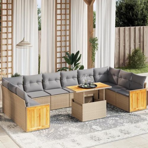 Prolenta Premium - Salon De Jardin 11 Pcs Avec Coussins Beige Résine Tressée