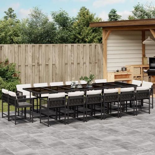 Prolenta Premium - Ensemble À Manger De Jardin 17 Pcs Coussins Noir Résine Tressée