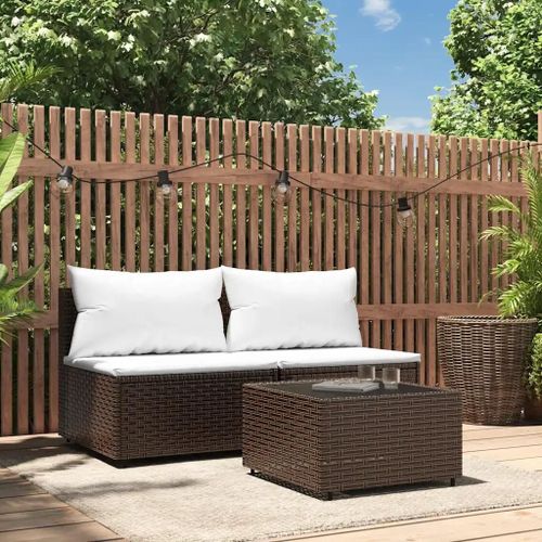 Prolenta Premium - Salon De Jardin 3 Pcs Avec Coussins Marron Résine Tressée