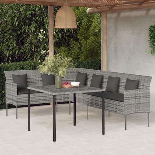 Prolenta Premium - Ensemble À Manger De Jardin Et Coussins 2 Pcs Gris Rotin