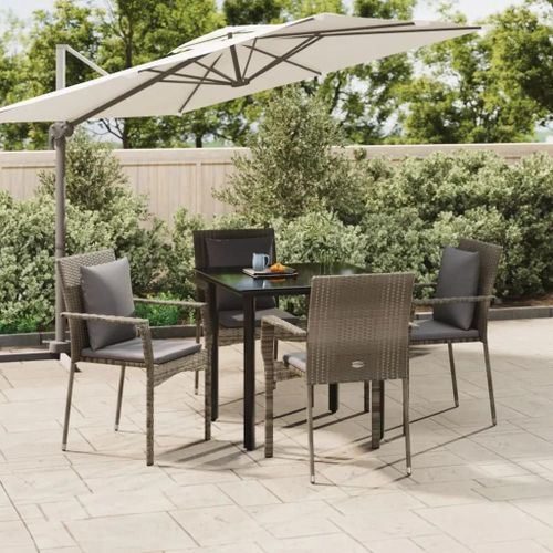 Prolenta Premium - Ensemble À Manger De Jardin Coussins 5 Pcs Noir Et Gris