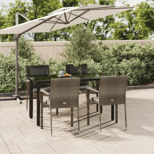 Prolenta Premium - Ensemble À Manger De Jardin Coussins 5 Pcs Noir Et Gris
