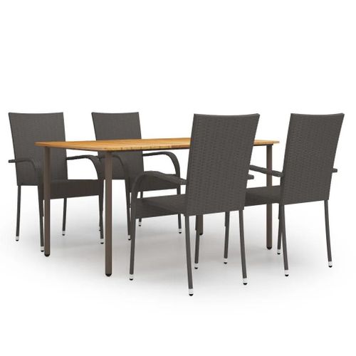 Prolenta Premium - Ensemble À Manger De Jardin 5 Pcs Résine Tressée Marron
