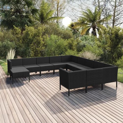 Prolenta Premium - Salon De Jardin 12 Pcs Avec Coussins Résine Tressée Noir