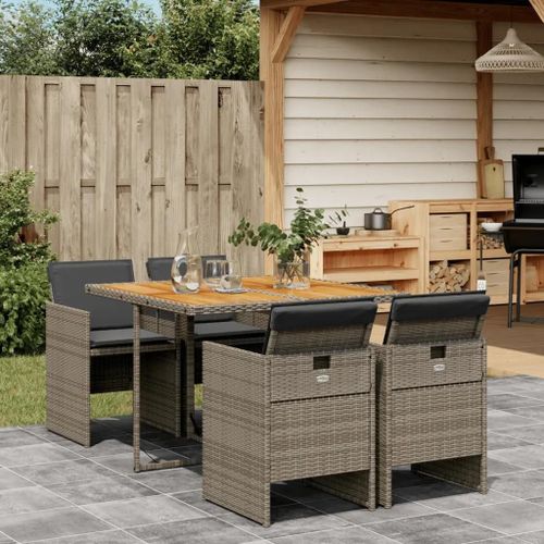 Prolenta Premium - Ensemble À Manger De Jardin 5 Pcs Coussins Gris Résine Tressée