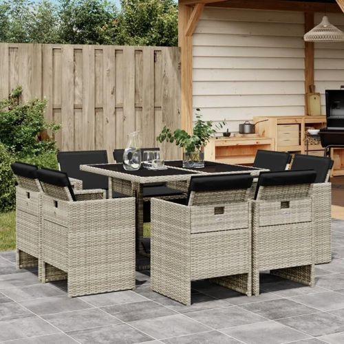 Prolenta Premium - Ensemble À Manger De Jardin Et Coussins 9 Pcs Gris Clair Rotin